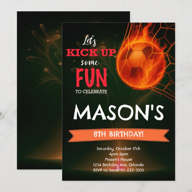Fiery Soccer Ball Birthday Invitation (Front/Back)
