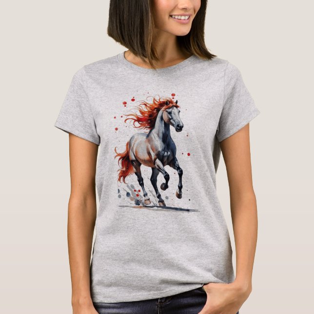  Fiery Spirit - Majestic Horse Watercolor T-Shirt (Front)