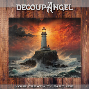 Fiery Sunset Lighthouse: A Lone Sentinel - decoupa Tissue Paper