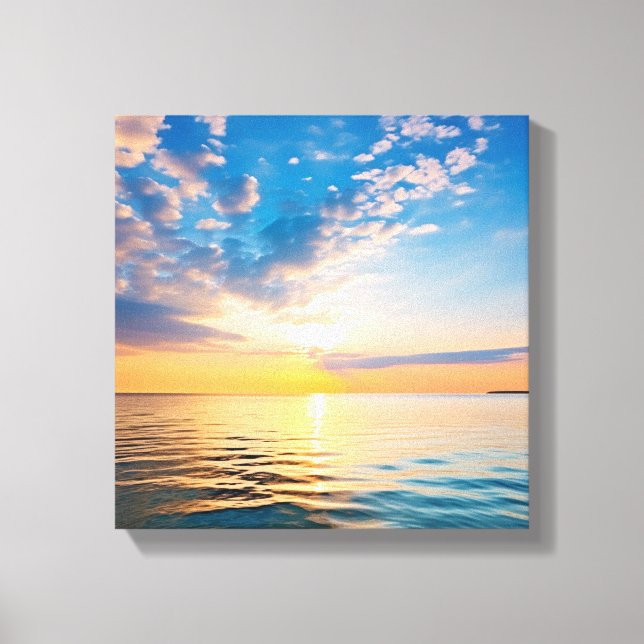  Fiery Sunset Over Calm Ocean Waves Canvas Print (Front)