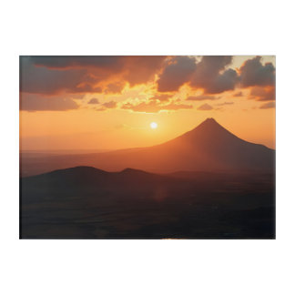 Fiery Sunset Over Silhouetted Mountain Peak Acrylic Print