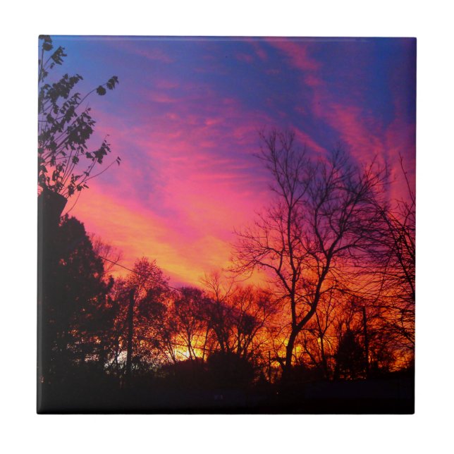 Fiery Sunset through the Trees Tile (Front)