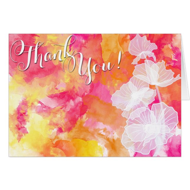 FIERY SUNSET WATERCOLOR HOLLYHOCK WEDDING CARDS (Front Horizontal)