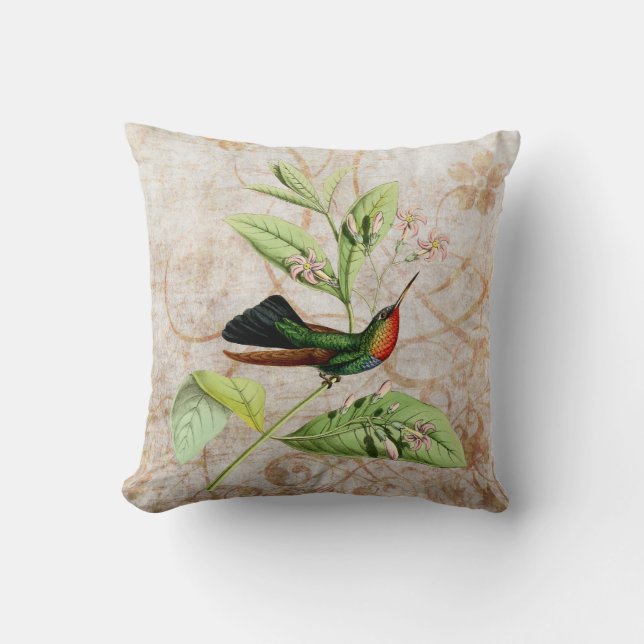 Fiery Throated Hummingbird Vintage Grunge Pillow (Front)