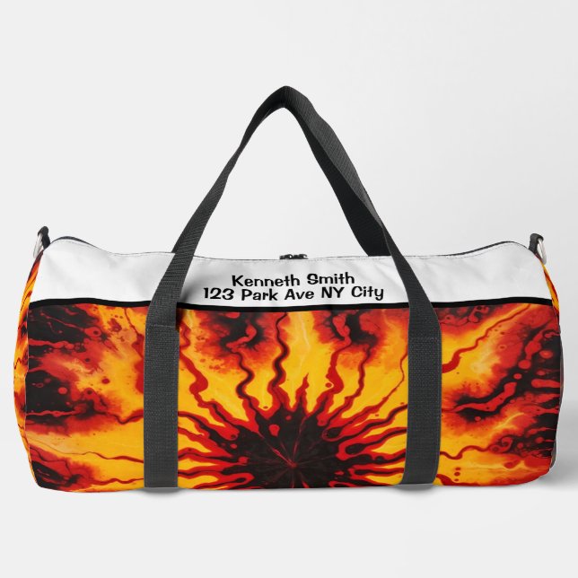Fiery Tie Dye Burst Monogram Personalized Kit Duffle Bag (Front)