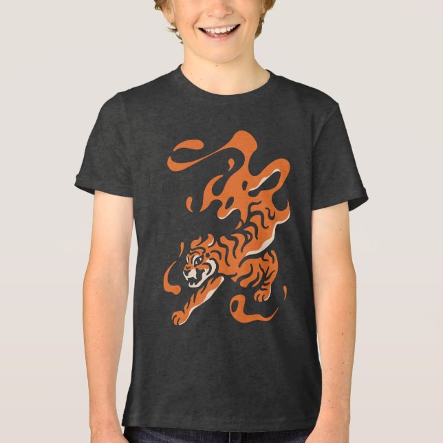 Fiery Tiger: Asian Bold Design Tri-Blend Shirt (Front)
