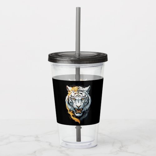 Fiery tiger design acrylic tumbler