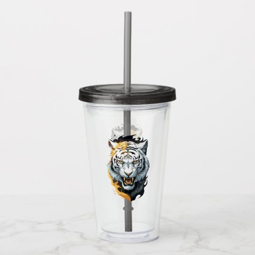 Fiery tiger design acrylic tumbler
