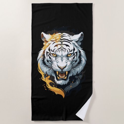 Fiery tiger design beach towel