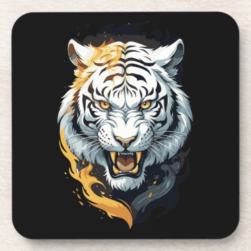 Fiery tiger design beverage coaster