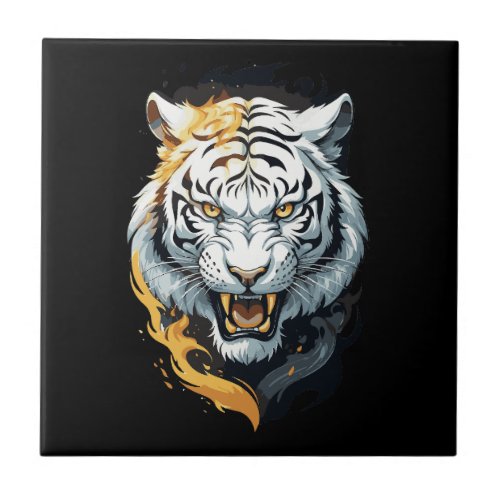 Fiery tiger design ceramic tile