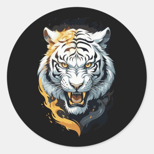 Fiery tiger design classic round sticker