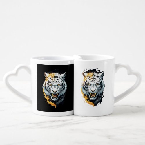 Fiery tiger design coffee mug set