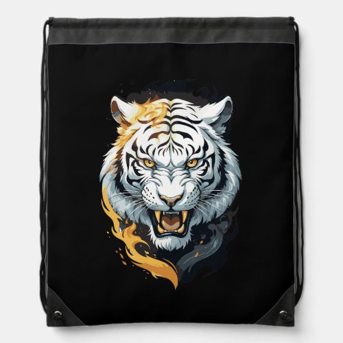 Fiery tiger design drawstring bag