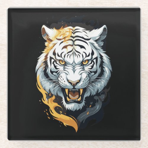 Fiery tiger design glass coaster