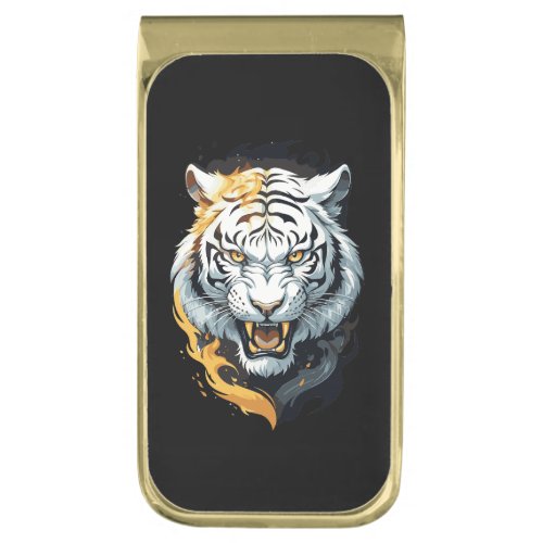 Fiery tiger design gold finish money clip