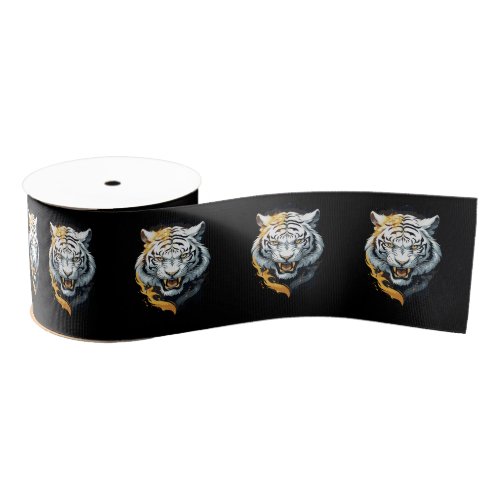 Fiery tiger design grosgrain ribbon