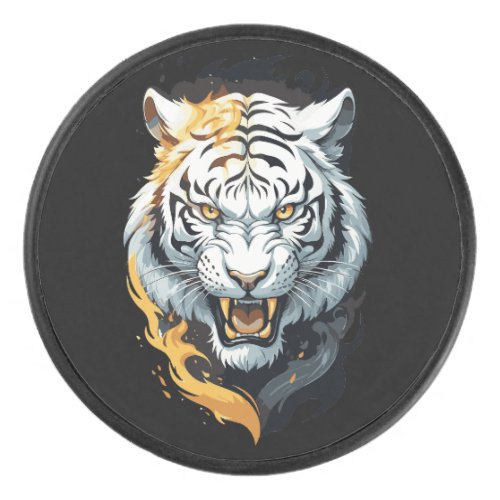 Fiery tiger design hockey puck