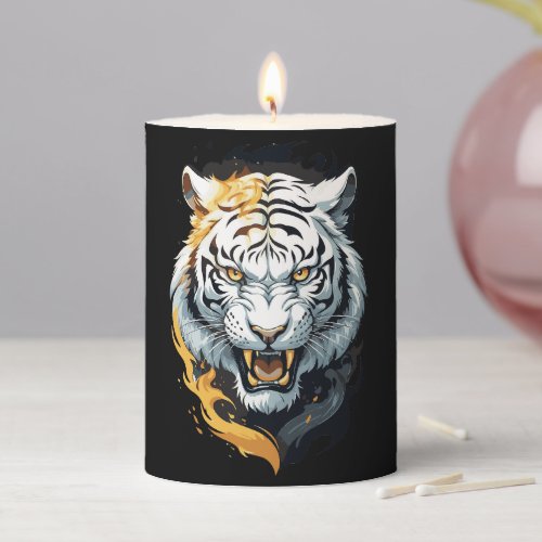 Fiery tiger design pillar candle