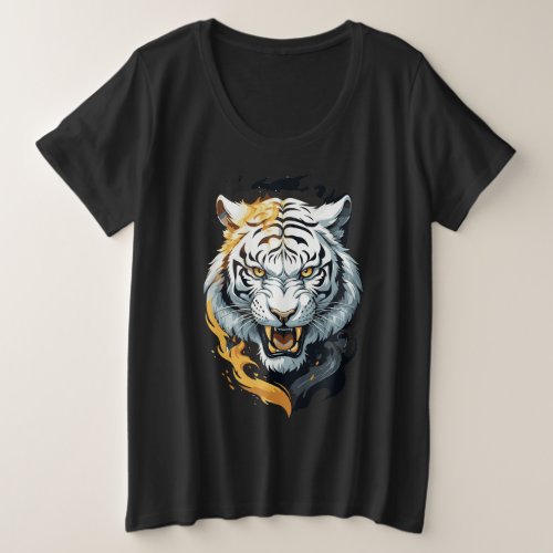 Fiery tiger design plus size T_Shirt