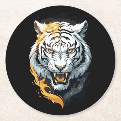 Fiery tiger design round paper coaster