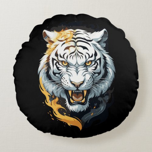 Fiery tiger design round pillow