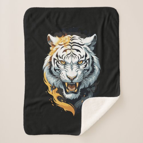 Fiery tiger design sherpa blanket