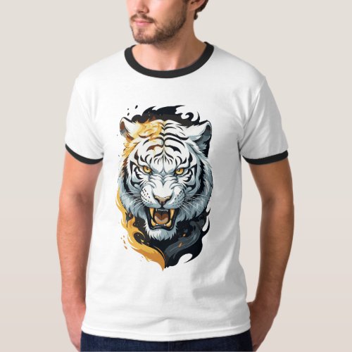 Fiery tiger design T_Shirt