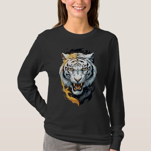 Fiery tiger design T_Shirt