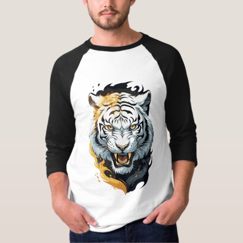 Fiery tiger design T_Shirt