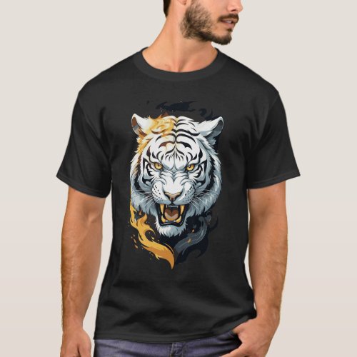 Fiery tiger design T_Shirt