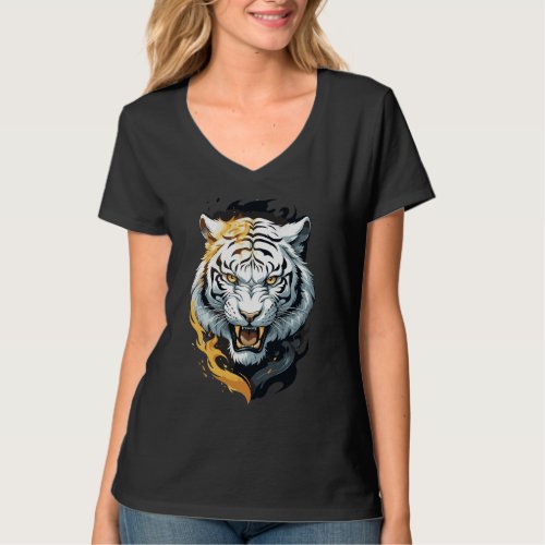 Fiery tiger design T_Shirt