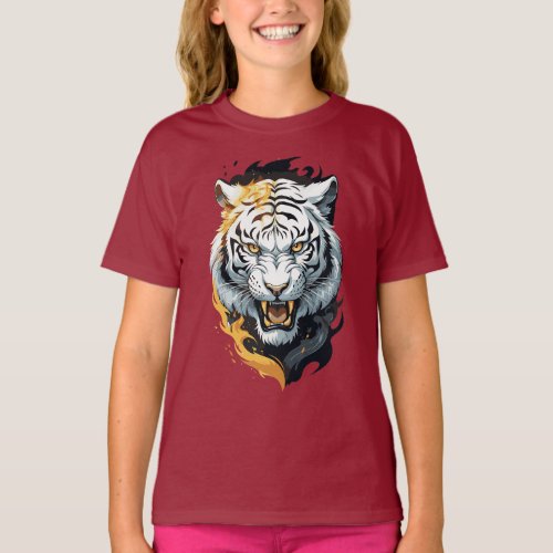 Fiery tiger design T_Shirt