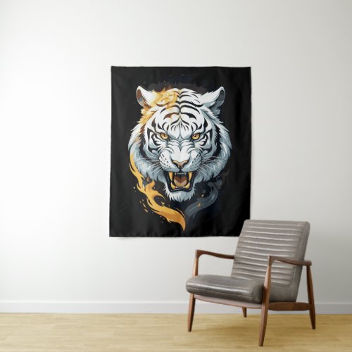 Fiery tiger design tapestry