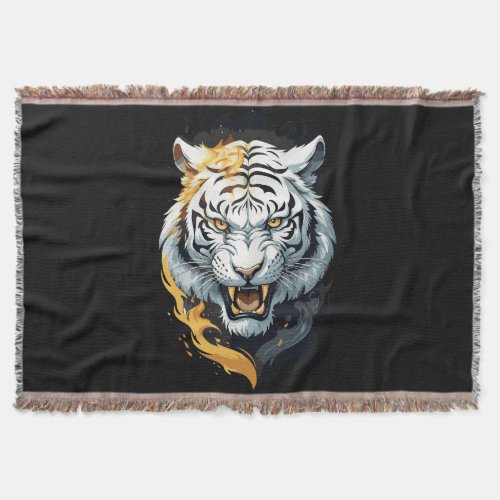 Fiery tiger design throw blanket
