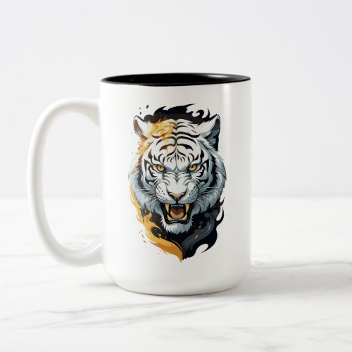 Fiery tiger design Two_Tone coffee mug