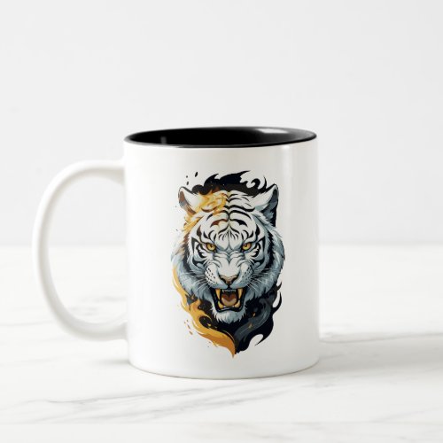 Fiery tiger design Two_Tone coffee mug