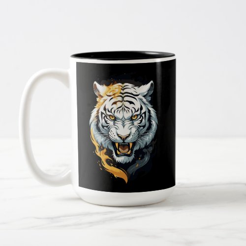 Fiery tiger design Two_Tone coffee mug