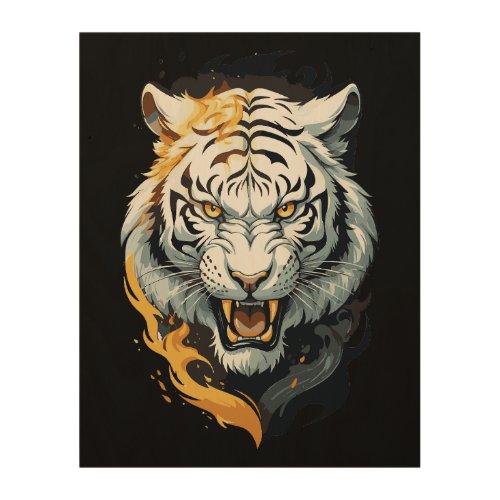 Fiery tiger design wood wall art