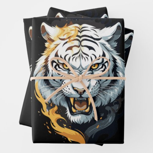 Fiery tiger design wrapping paper sheets
