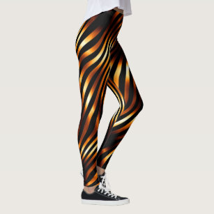 Wild Orange & Black Tiger Stripe Printed Spandex Ladies Athletic