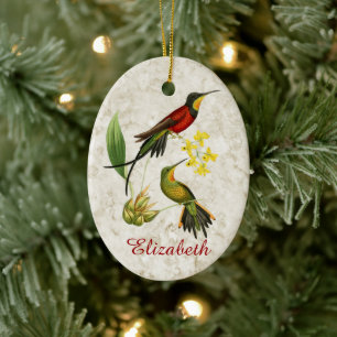 Fiery Topaz Hummingbirds Ceramic Ornament