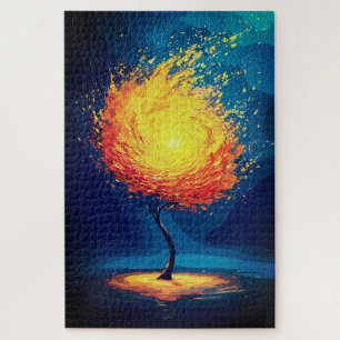 Fiery Tree of Life Abstract Nature Wall Art Jigsaw Puzzle