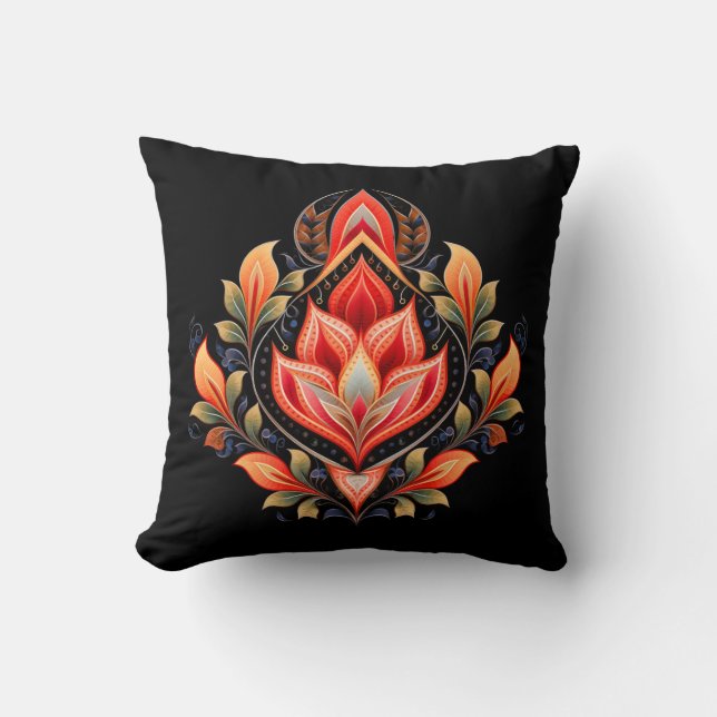 Fiery Tulips Pattern Throw Pillow  (Front)