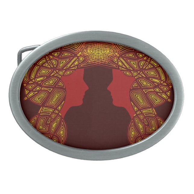 Fiery Twins Oval Belt Buckle (Front)