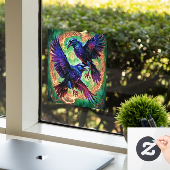Fiery Two Ravens Window Cling (Office)