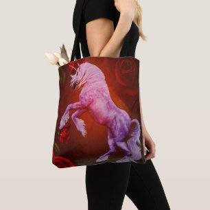 Fiery Unicorn And Roses Fantasy Horse Tote Bag