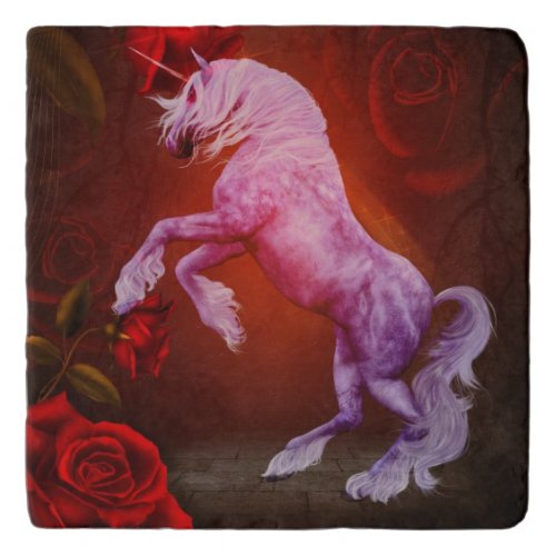 Fiery Unicorn Horse And Roses Animal  Trivet