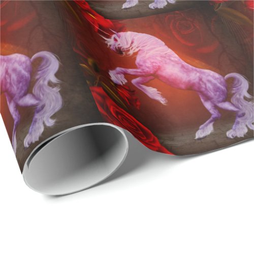 Fiery Unicorn Horse And Roses Animal  Wrapping Paper