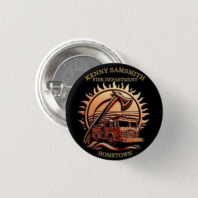 Fiery Valor Intricate Heroic Design Of Fire Truck  Button (Front & Back)